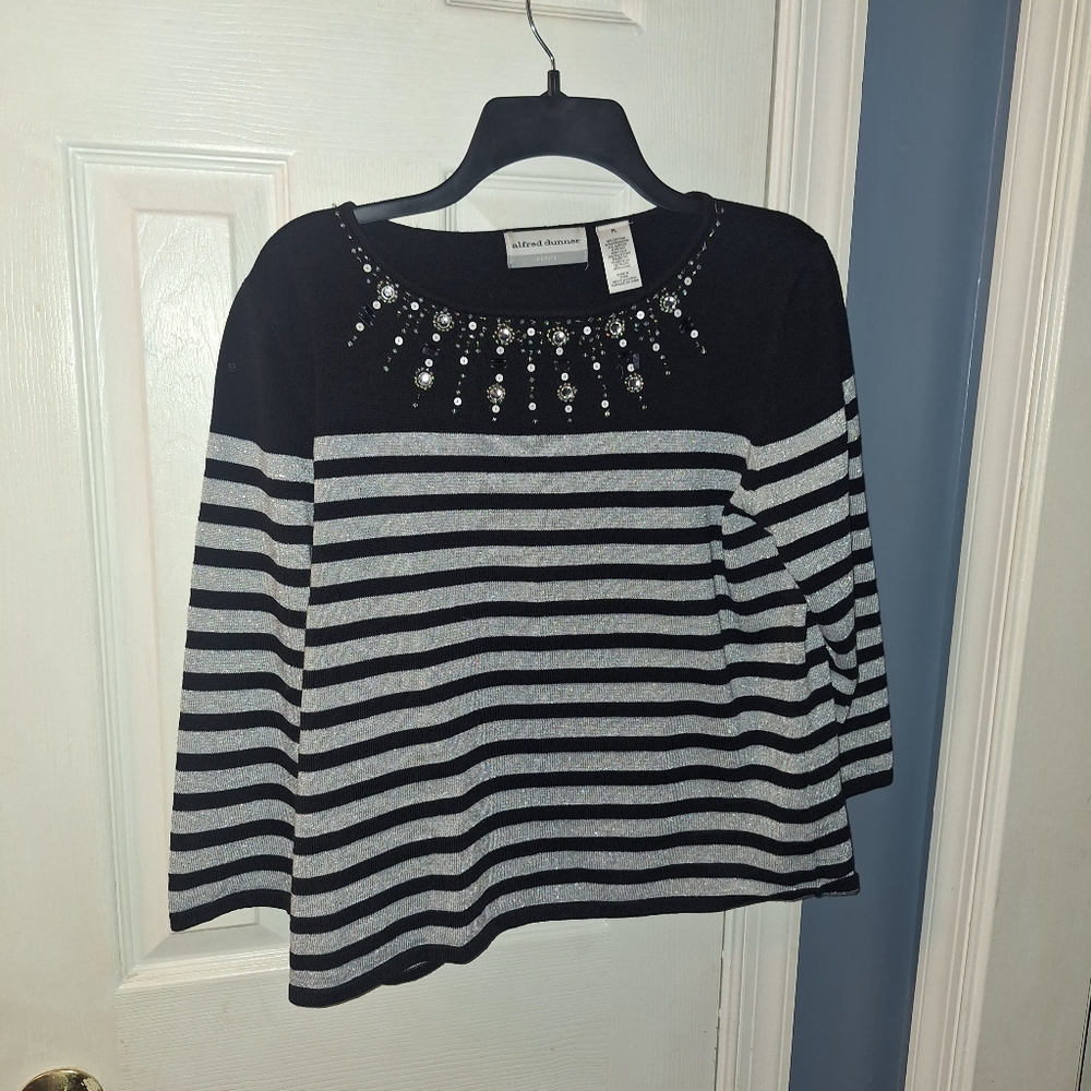Alfred Dunner Black Sweater with Beaded Detail**